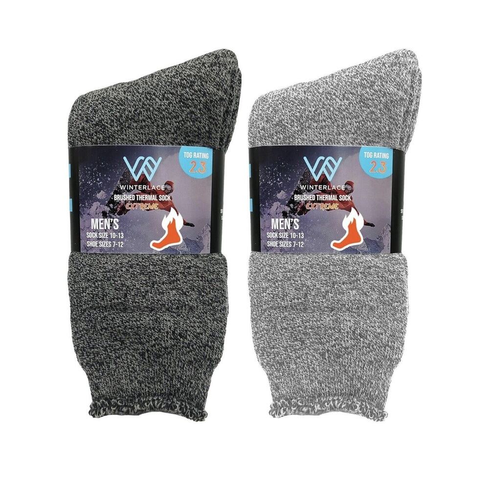 Mens Thermal Socks, 2 Pairs Ultra Soft Brushed Interior Black & Gray O/S 7-12‎